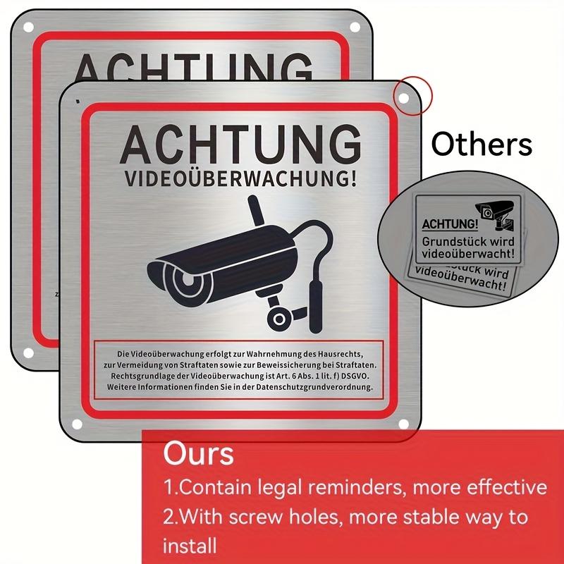 1 шт. Прочный алюминиевый знак видеонаблюдения - Немецкий "Achtung Video Überwachung" с иконкой камеры