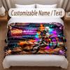 Motorcycle Biker Theme Soft Blanket Personalized Custom Name Text Print Warm Blanket Home Sofa Bedroom Decor