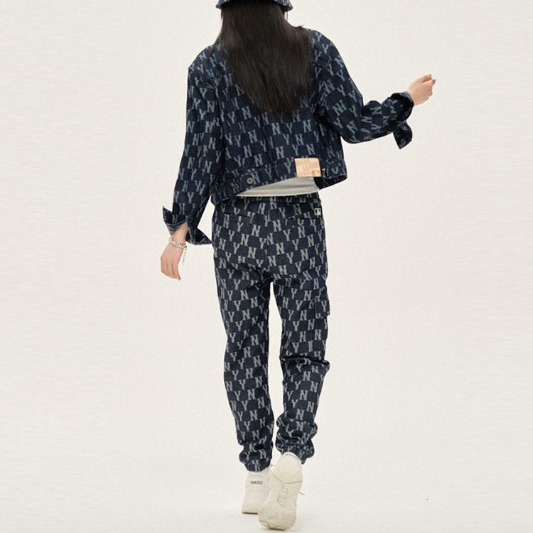 New MLB Old Flower Cropped Coats Women's Dark Blue 3FDK01014-50BLD