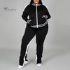 2 Pcs/Set Women Jogging Suit Plus Size Zip-up Long Sleeve Sweatsuit with Trousers Loose Fit Tracksuit Sports Outfit for Joggers