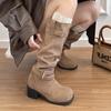 Pleated Pile Fashion Boots Women's Coarse Heel Skinny Versatile Long Boots Western Boots Tall Knight Boots