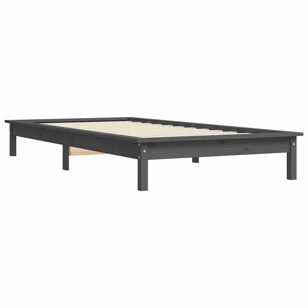 Solid Wood Bed Gray 90 x 200 cm Pine