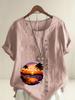 Women's Fashion Landscape Pattern Printing Shot Sleeve T-shirt Loose Cotton Shirt Casual Loose Summer Plus Size Blouse Tops
