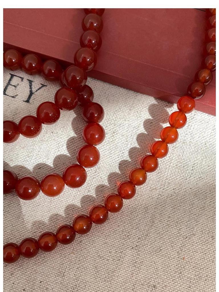 Женское колье из стерлингового серебра 925 пробы с красным агатом - Бусы-цепочка для свитера на китайский Новый год и Рождество