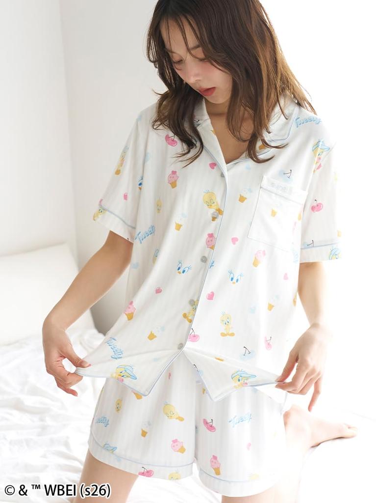 Шорты с рубашкой SET SHCO262109 IVR F [Snidel Home] [Комплект] [Твити] С открытым воротником и женские