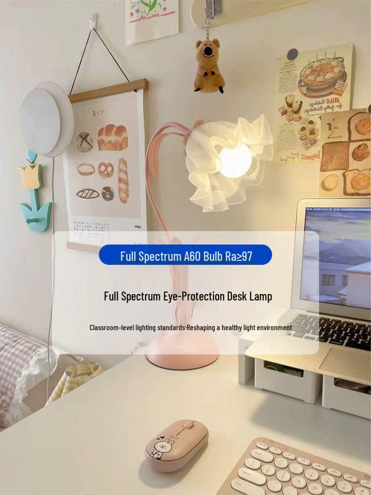 Ins Style Floral Bedroom Bedside Lamp for Teens - Eye-Caring Night Light & Study Desk Lamp