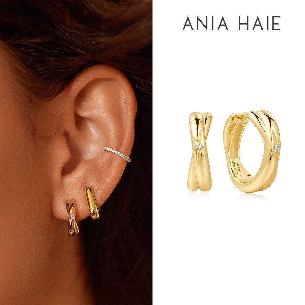 Gold Cross Duo 925 Silver Ring Earrings E061-16G