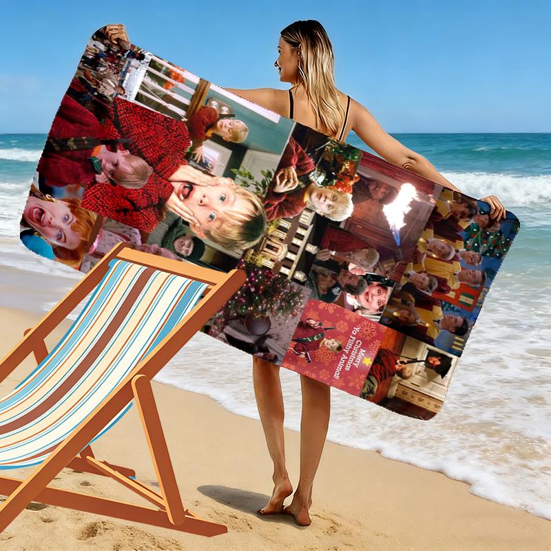 Home Alone Christmas Print Beach Towel, Large Soft Quick Dry Towel for Beach Camping Swimming