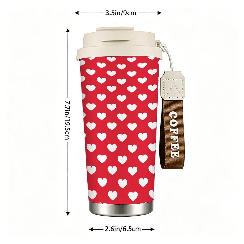 Red Heart Pattern Stainless Steel Insulated Coffee Tumbler Double Walled Vacuum Thermal Cup Leakproof Travel Mug for Hot and Cold Drinks Gift