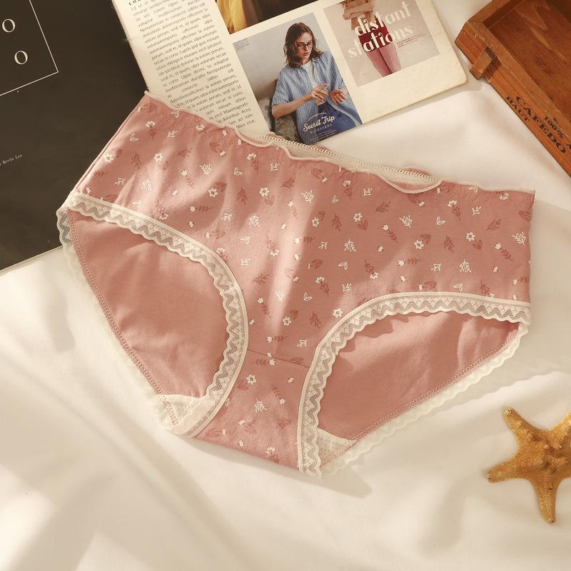 Женское кружевное хлопковое нижнее белье со средней посадкой: Японский и корейский стиль, простой и сексуальный, удобный и дышащий.