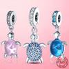 Summer New 925 Silver Blue CZ Sea Turtle Tortoise Charms Pendant Fit Bracelet Original DIY Charms Beads Jewelry