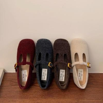 Женские фетровые туфли Мэри Джейн, балетки с квадратным носком для женщин, новая мода, женская обувь с пряжкой и ремешком, весна-осень