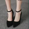 Brand Ladies Shoes Ankle-wrap Women's High Heels Fashion Dress Pumps Women Pointed Toe Med Wedges Buckle Strap Shoes Female