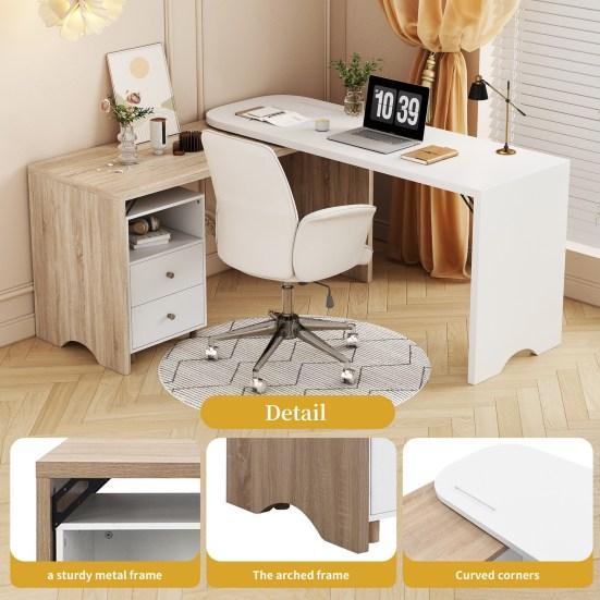 L-образный компьютерный стол со шкафом для ящиков Современный белый деревянный стол для ноутбука Прочный несущий деревянный письменный стол для домашнего офиса