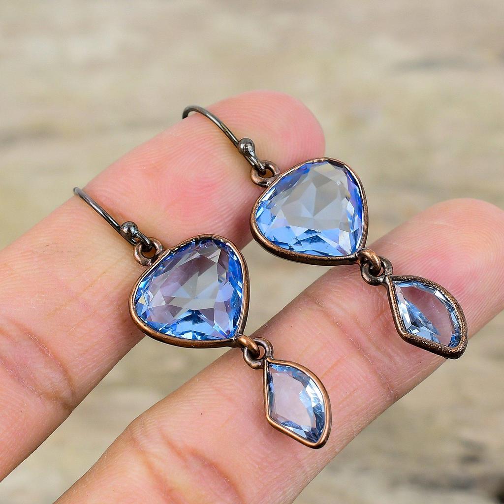 Граненые танзанитовые кварцевые серьги, медные серьги, изготовленные методом гальванопластики, серьги ручной работы с драгоценными камнями, ювелирные изделия, изготовленные методом гальванопластики, свадебный подарок, медные ювелирные изделия