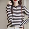 Весенне-летний женский хлопковый полосатый свитер-пуловер с воротником поло, повседневный, с цветными блоками, трикотаж, одежда с длинным рукавом, топы