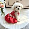 High Quality Exquisite Red Sequin Breathable Princess Dress Breathable Embroidered Pet Dress Small/Medium-sized Dog Clothing
