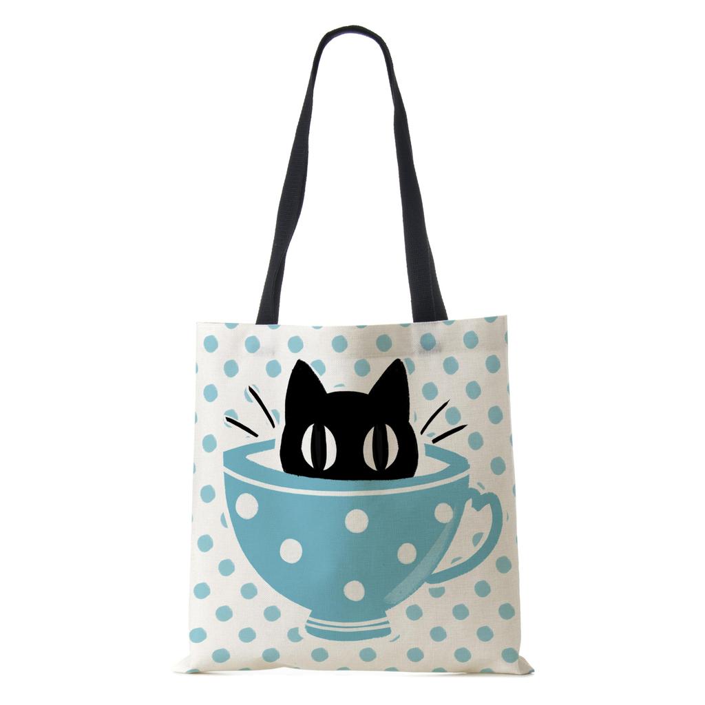 Женская сумка-тоут из льна с принтом кошки, повседневная, для путешествий, пляжная, подарочная сумка KTB