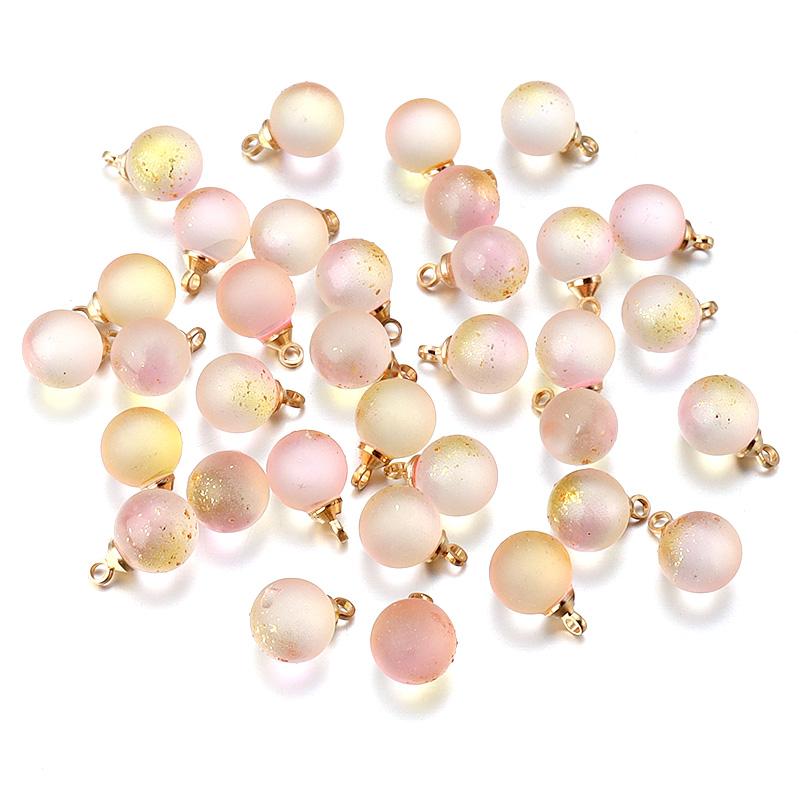 30pcs/Lot 8mm Round Gradient Color Lampwork Charms with Golden powder Loose Spacer Glass Beads Pendant DIY Necklace Earrings