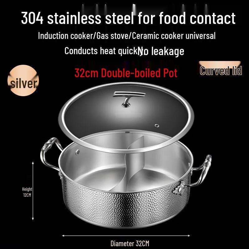 FATTBAO 304 Stainless Steel Hammered Hot Pot with Glass Lid