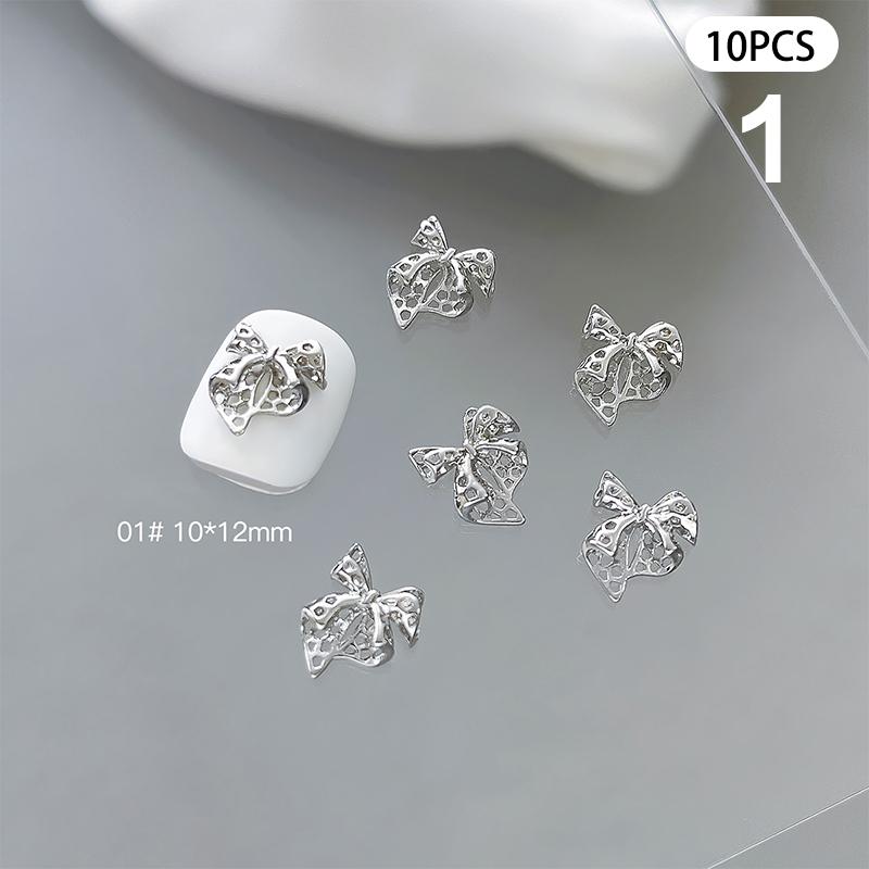 10 шт. глянцевая серебряная лента для дизайна ногтей 3D банты из металлического сплава шелковая лента для украшения ногтей Diy ретро металлические аксессуары для ногтей