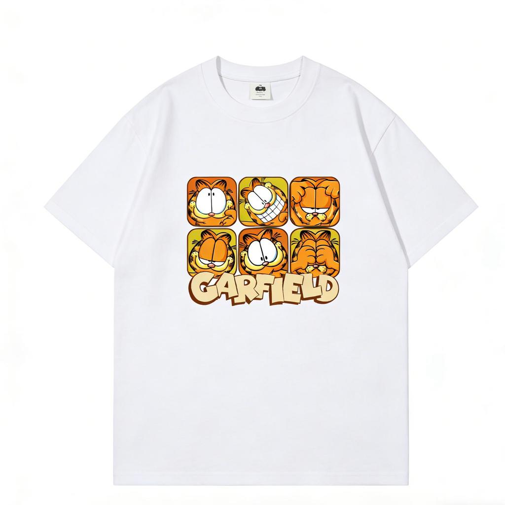 Garfield Модная футболка с мемом! Американская ретро свободная футболка с коротким рукавом, унисекс, оверсайз, парная футболка