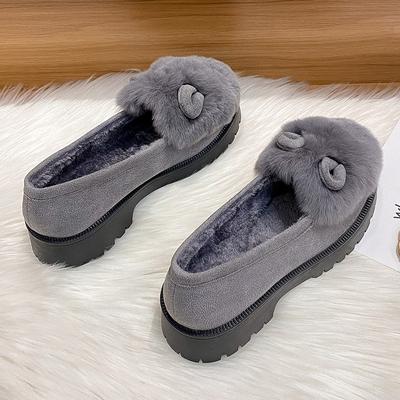 T41 теплая верхняя одежда 2025 новая толстый каблук плюшевая толстая подошва плюшевые туфли женские натуральный кроличий плюш хлопковые туфли женские