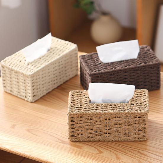 Wicker Tissue Box, Rectangular Decorative Tissue Holder, Increase Capacity Facial Tissue Holder, for Bathroom Living Room Car