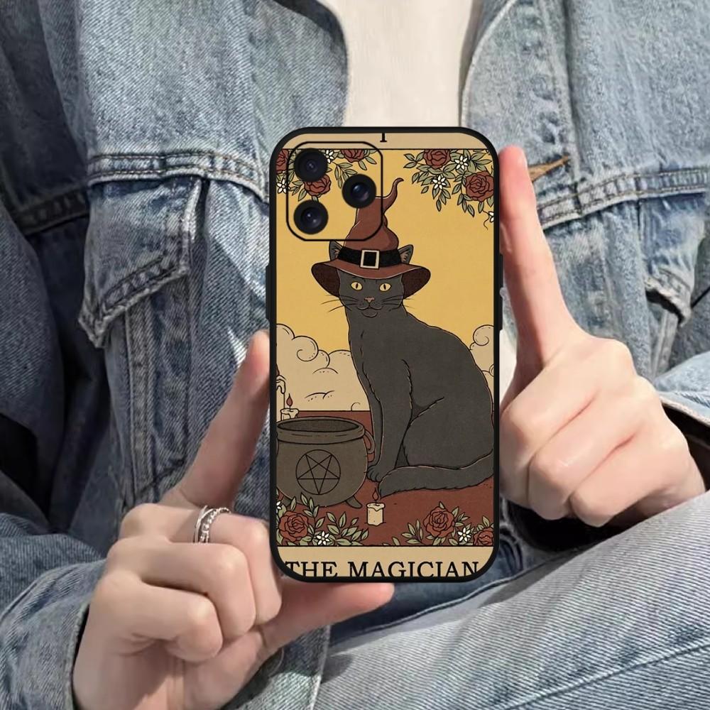 Чехол для телефона Witches Moon Tarot Mystery Totem Cat для iPhone Mini 11 12 13 14 15 Pro XS Max X Plus SE XR, черный мягкий корпус