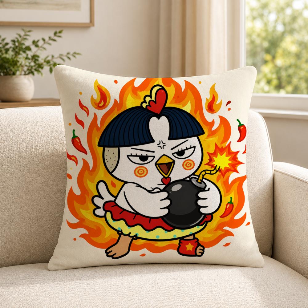 Food SSamyang BBuldak Cushion Cover Soft Short Plush SkinFriendly Cushion Case for MultiScene Use