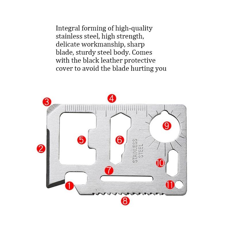 11-in-1 EDC Multi-tool Card Multifunctional 420 Stainless Steel Pocket Jar Bottle Opener Screwdriver Spanner Ruler Outdoor Tools
