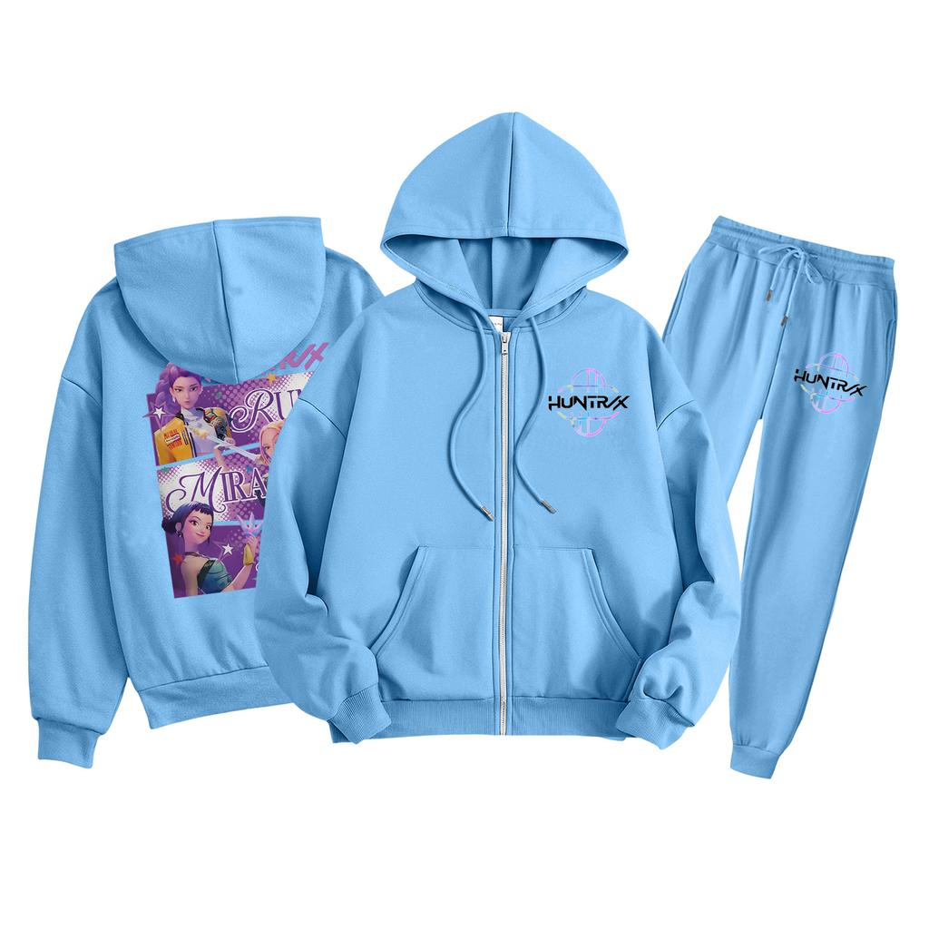 Детская мода Толстовка с капюшоном на молнии с длинными рукавами и спортивные штаны Однотонный комплект толстовки с карманами