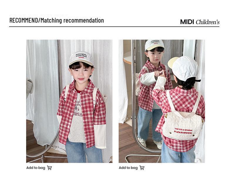 Детская рубашка с красными лацканами в клетку — в стиле колледжа, весна/осень 2025 г., комплект из двух предметов для мальчиков и девочек