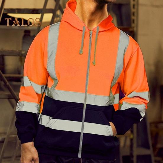 Светоотражающая защитная толстовка с капюшоном, светоотражающие зоны на 360 градусов, высокая видимость, быстросохнущая, с длинными рукавами, ночное пальто для строителей на открытом воздухе ночью