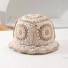 Fleece thread Knitted Fisherman Hat Hollow Bucket Hat Unique Flower Sun Hat  Girl