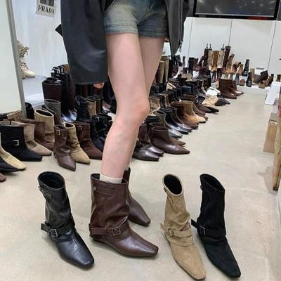 Винтажные замшевые хаки короткие ботинки женские ботинки французские ботинки осень нишевый дизайн западные ботинки на меху рыцарские ботинки