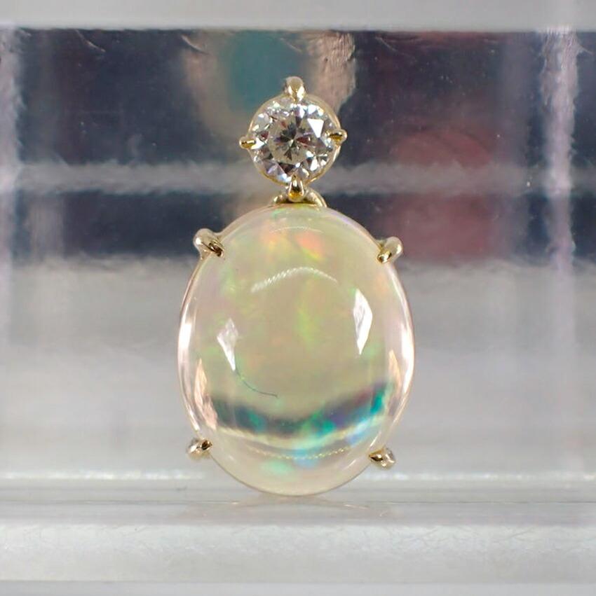 [New] K18 Fire Opal/Diamond OV Pendant Top [f5-3]