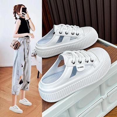 Женские летние дышащие кроссовки на платформе с вырезом, шлепанцы без шнуровки, повседневные низкие прогулочные туфли с открытой спиной, женские шлепанцы на массивном каблуке с закрытым носком