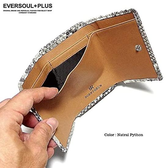 EVERSOUL Компактный кошелек, Трехсложенный кожаный, Кожа питона, Натуральная кожа змеи, Минималистичный кошелек с монетницей, Унисекс