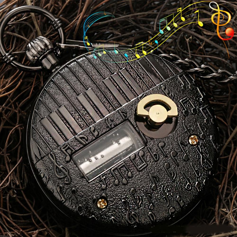 Новые изысканные карманные часы с музыкальным механизмом, музыкальная цепочка для часов с ручной игрой, римские цифры, цепочка с четвертью часа, подвесные часы, новогодний подарок с коробкой