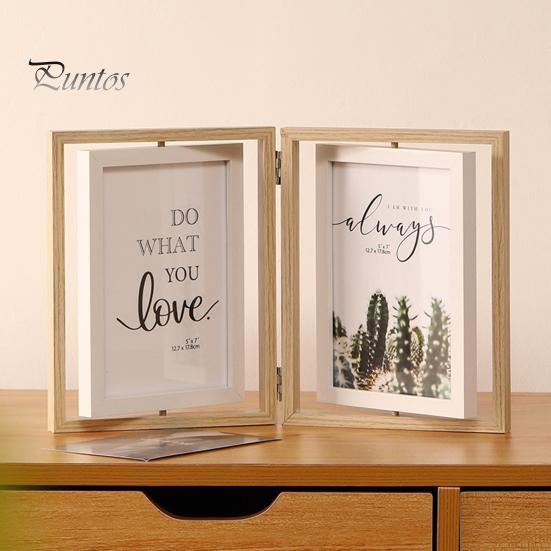 Двойная фоторамка, вертикальная вращающаяся складная фоторамка с оргстеклом, деревенская настольная декоративная фоторамка для домашнего офиса