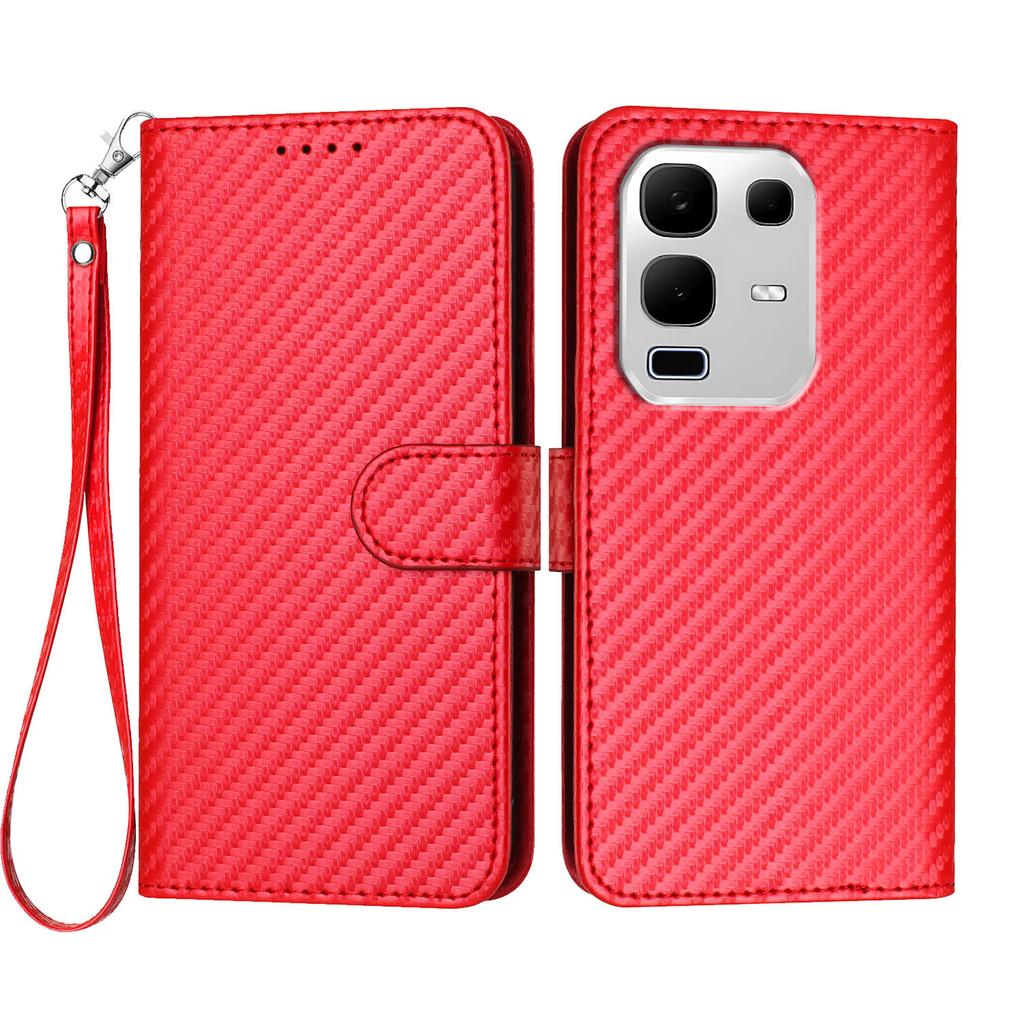 For Infinix Note 50x 5G Wallet Case with Strap Carbon Fiber Texture Leather Mobile Cover
