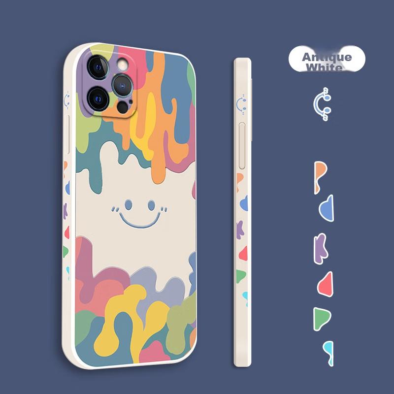 Liquid Silicone Case for IPhone 12 Pro Max, Protective Cover with Painted Creative Design, Shockproof Soft Smiley Face], 6.7 Inch White