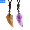 Ожерелье ручной работы с подвеской в виде волчьего клыка из богемного аметиста в стиле минимализма - талисман из натурального кристалла с плетеным шнуром для мужчин и женщин