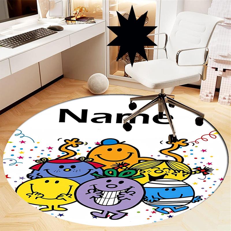 Custom Name Mr. Men and Little Miss Printed Round Rug Carpet Chair Rug Area Rug Entryway Doormats,for Office Chair Living Room Bedroom Kitchen Room.