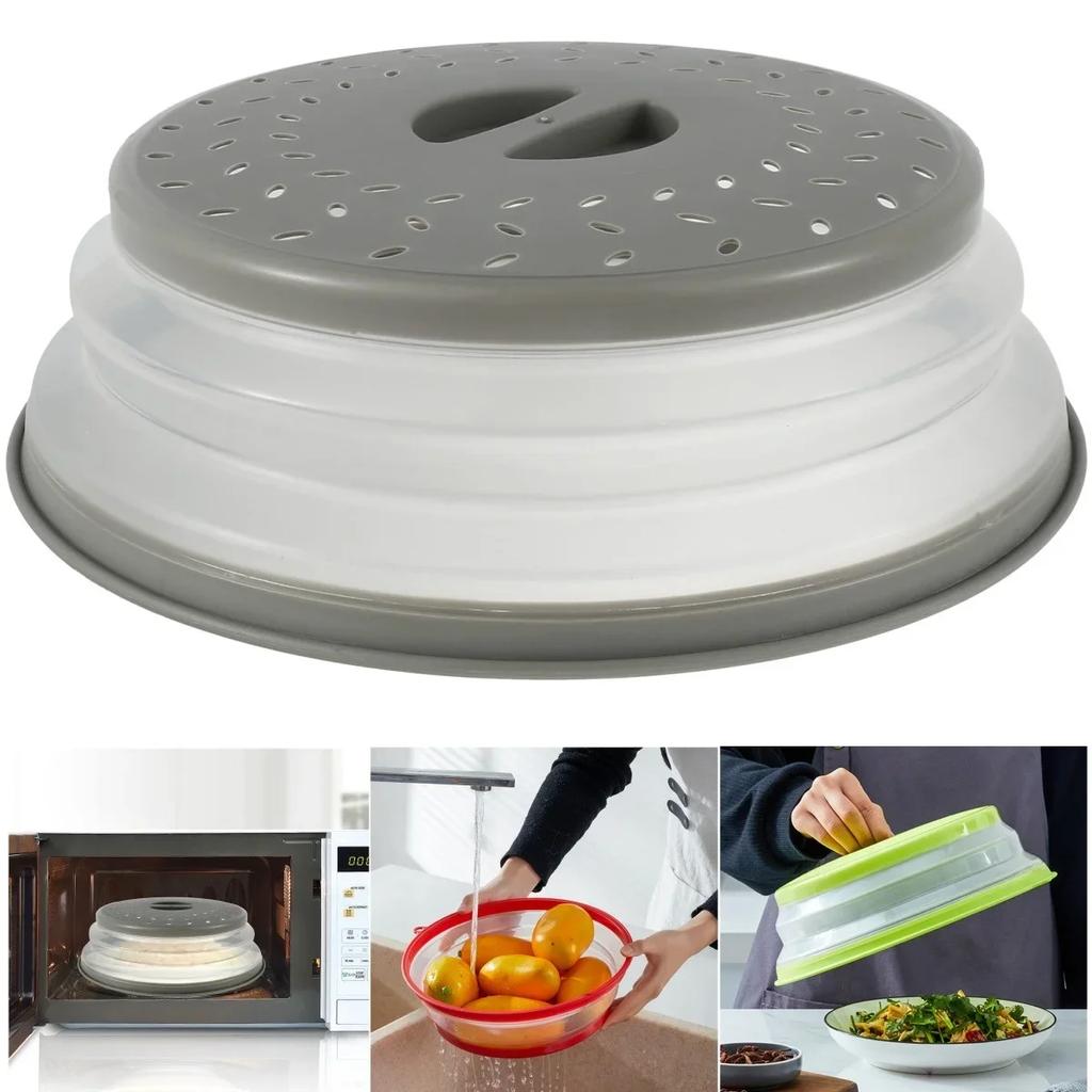 Collapsible Food Plate Cover Drainer Basket Microwave Splatter Cover Microwave Heating Splash-proof Cover Kitchen Cooking Lid