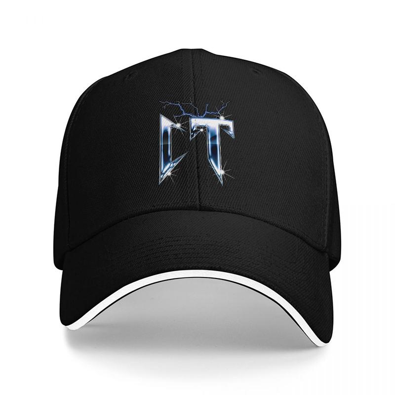 Thunder T Logo Black Baseball Cap with Blue Lightning Design and White Trim Adjustable Fit for Unisex and Women