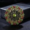 Винтажная Антикварная Бронзовая Брошь Сверкающий Зеленый Страз Цветочный Дизайн Для Свадьбы Вечерней Вечеринки Повседневной Одежды Украшение