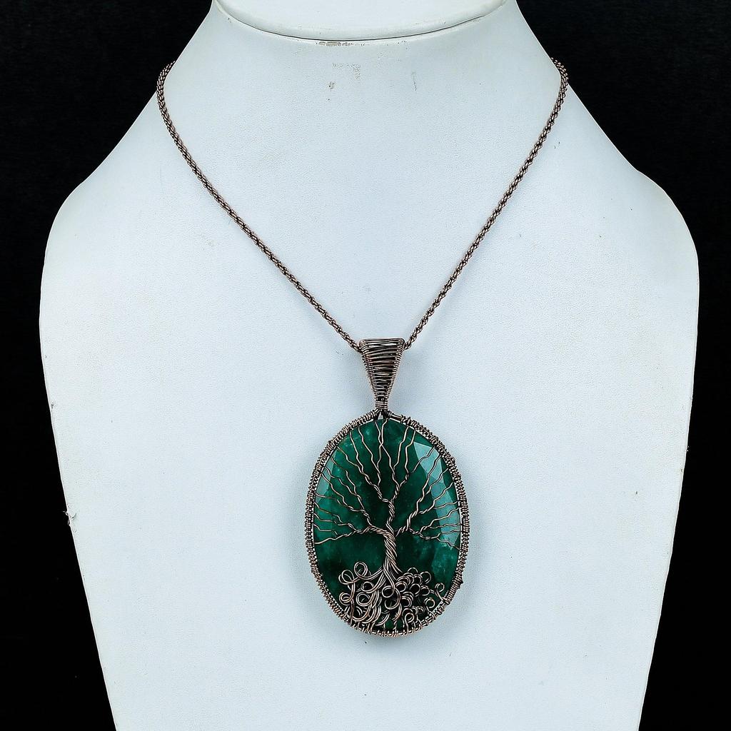 Tree Of Life Emerald Pendant, 999 Copper Wire Wrap Pendant Gemstone Jewelry, Handmade Pendant Amazing Jewelry, Gift For Her