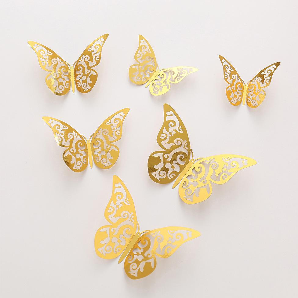 Butterfly Cake Toppers 12pcs Happy Birthday Stickers Topper for Cake Decorations 3D Wall Stiker Wedding Crafts Party Kids Gift